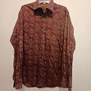 Perry Ellis‎ Shirt Mens Large Paisley Burgundy Long Sleeve Button Down Casual